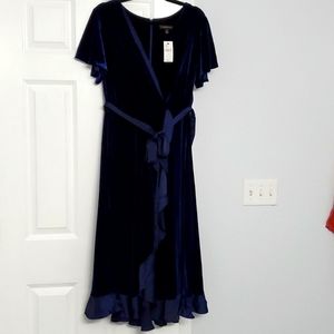 Blue velvet faux wrap dress